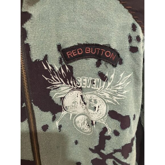 Women's Vintage Camo Mixed Media Full Zip Sweater, Camo, Medium - Picture 6 of 6